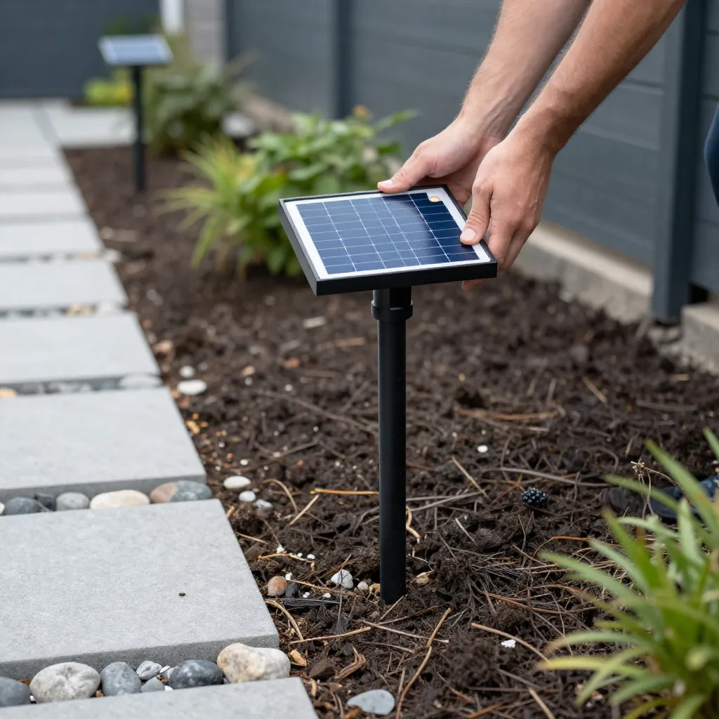 Garden path with solar stake lights