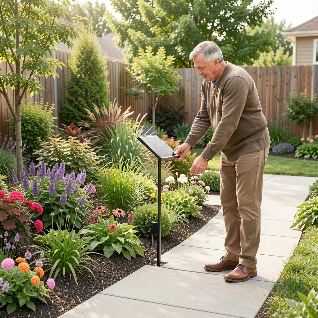 Garden with solar lighting and greenery
